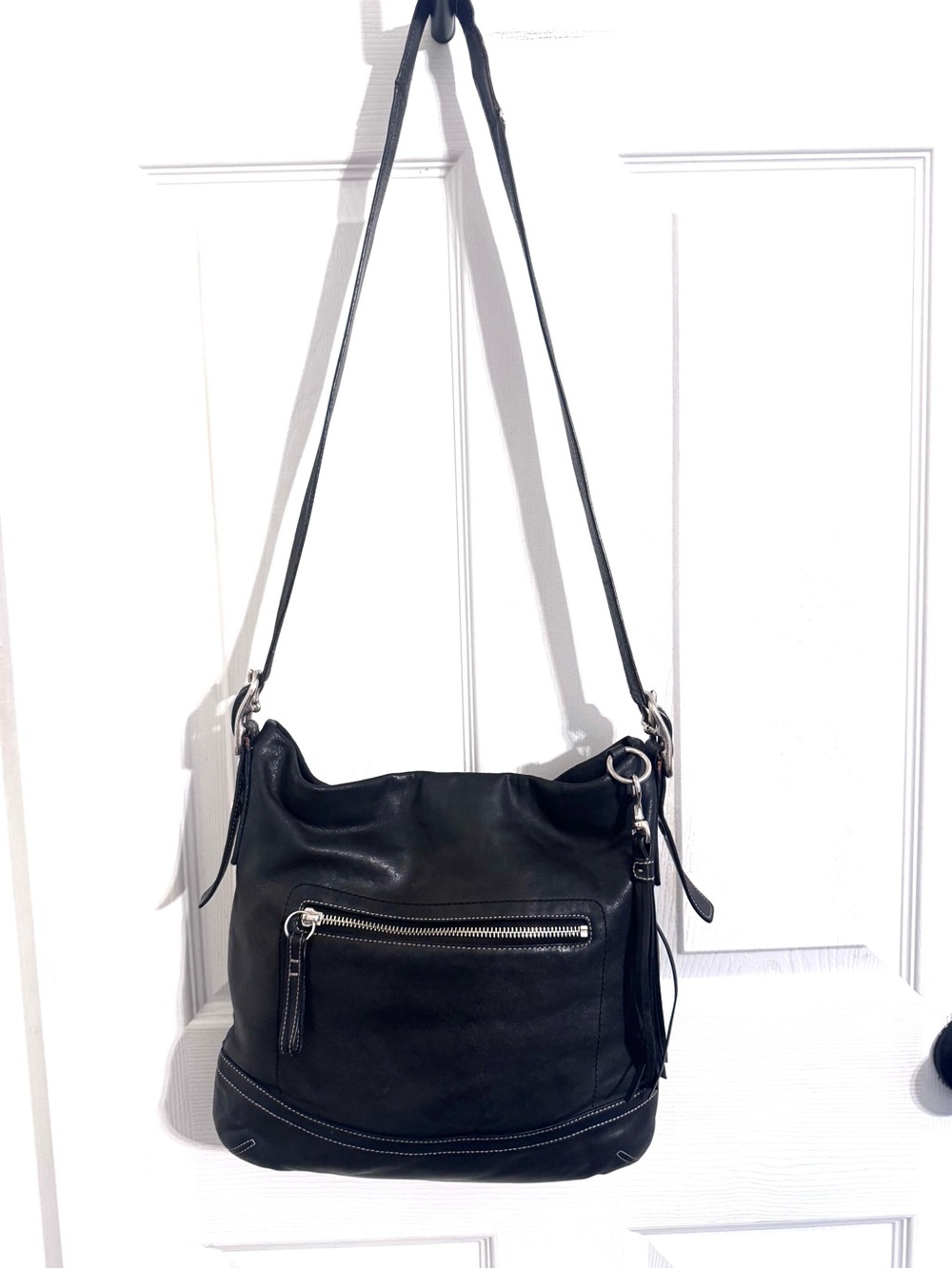 Vintage Coach Black Leather Soho Slim Duffle Crossbody Shoulder Bag #1414
